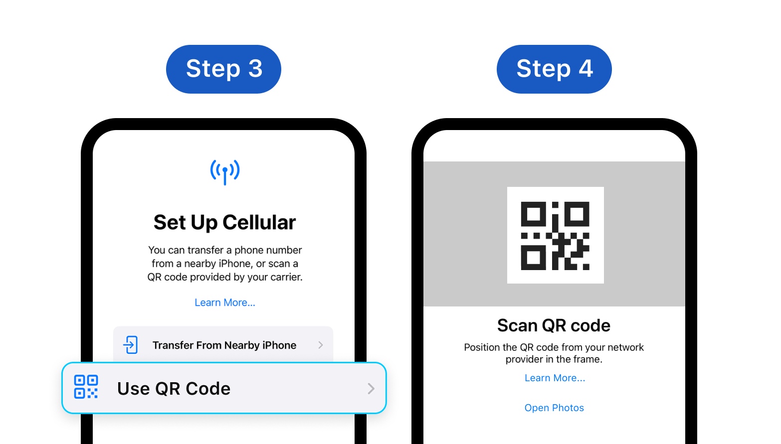 esim activation via qr code on smartphone showing digital sim setup